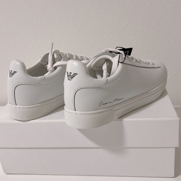 NWT NIB new Emporio Armani Supple leather white sneakers w/ signature EU 39 US 9 - Picture 13 of 14